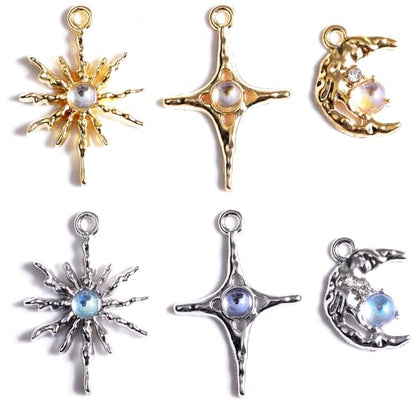 stino Jewelry Celestial Charms Set, Moon Star Sun Pendants | 48/56 Pcs, Silver & Gold Plated, DIY Jewelry Making Accessories - style: Baroque