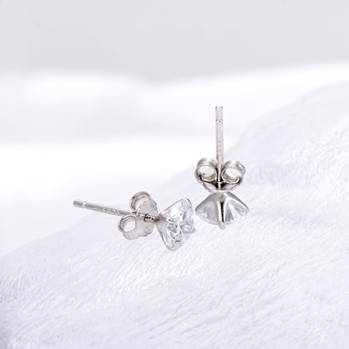 3 Pairs Color Zirconia Earrings Studs, Sterling Silver Studs Earrings Set 3MM 4MM 5MM - color: Colorless