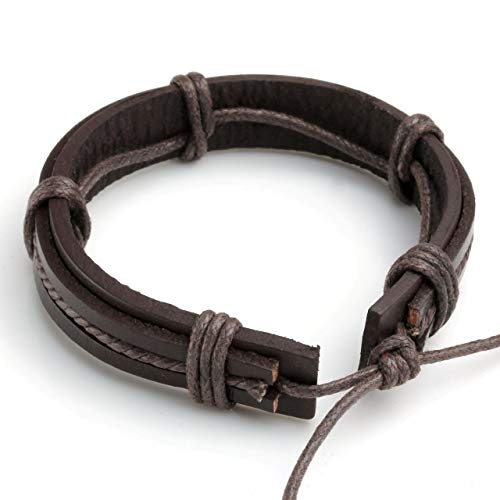 Leather Braided Bracelet Cuff Wrap Wristband for Men Women Adjustable - color: E:6pcs