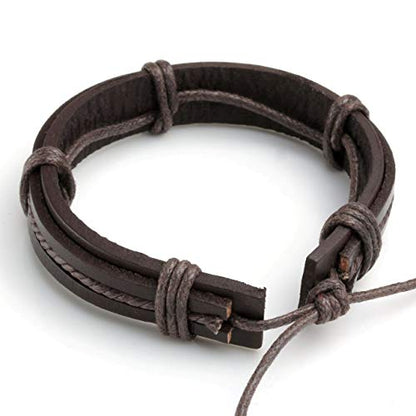 Leather Braided Bracelet Cuff Wrap Wristband for Men Women Adjustable - color: E:6pcs