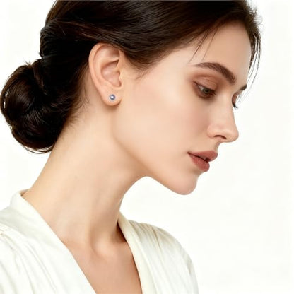 Grey Faux Pearl Stud Earrings, S925 Silver Posts Hypoallergenic for Women - color: Pinkish Grey, size: 8mm