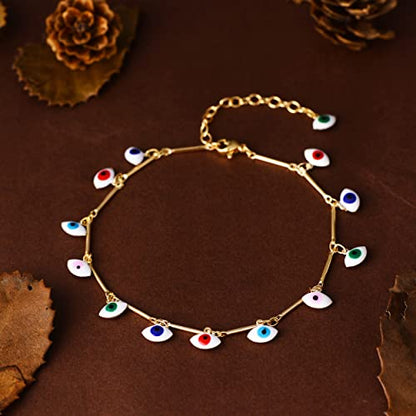 LOYATA Dainty Ankle Bracelet,14K Gold Plated Tiny Bead Anklet Dainty White Cubic Zirconia Cross Tassel Foot Chain Cute Lucky Moon Evil Eye Foot Jewelry Boho Anklets for Women - color: Evil Eye B