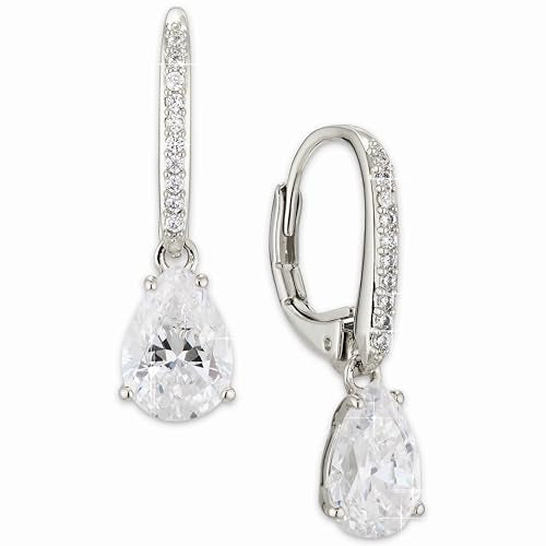 NADRI Cushion Cut CZ Leverback Earrings - color: Pear - Rhodium