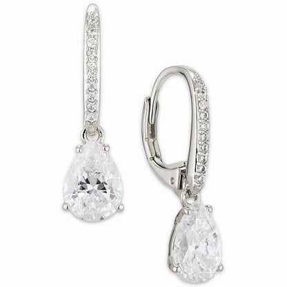 NADRI Cushion Cut CZ Leverback Earrings - color: Pear - Rhodium