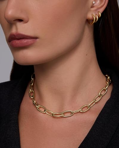 PAVOI Waterproof Chain Necklace for Women, 14K Gold Plated Layering Chains | Flat Curb, Herringbone, Snake, Rope, Figaro, Cuban Link & Paperclip Chain Necklaces, Stainless Steel Fashion Jewelry - color: Yellow Gold