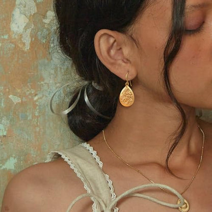 Gold Earrings 14k Gold Plated Hoop Earrings Dainty Pearl hoop Disc Coin Bead Starfish Teardrop Circle Dangle Drop Earrings for Women Hypoallergenic Jewelry Gifts - color: Teardrop Dangle-Gold