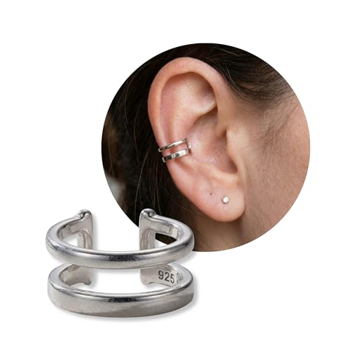 925 Sterling Silver Ear Cuff, Handmade Single Band Adjustable Non Piercing Clip On Cartilage Earring, Minimalist Ear Wrap Faux Piercing Jewelry for Women - style: Double Band