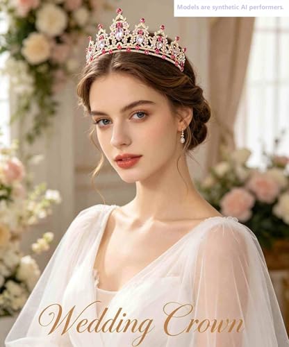 Kamirola - Queen Crown and Tiaras Princess Crown for Women Crystal Headbands for Bridal, Princess for Wedding and Party - color: Rose Pink