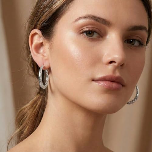 Sonateomber Gold Chunky Crystal Hoop Earrings for Women, Trendy Statement Sparkly CZ Rhinestone Thick Open Hoops Earings Hypoallergenic Wedding Prom Everyday Accessories Fashion Jewelry Gift - color: Silver Textured
