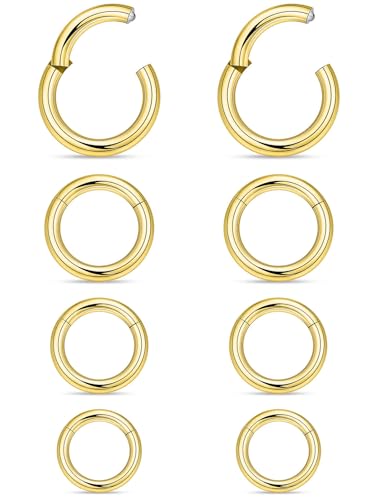 20G 18G 16G 14G 12G 10G Surgical Steel Hinged Clicker Segment Nose Rings Hoop Lip Rings Helix Cartilage Daith Tragus Sleeper Earrings Body Piercing for Women Men 6mm 8mm 10mm 12mm 14mm 16mm - color: Gold-10G（2.5mm)-Inner Diameter: 10mm 12mm 14mm 16mm
