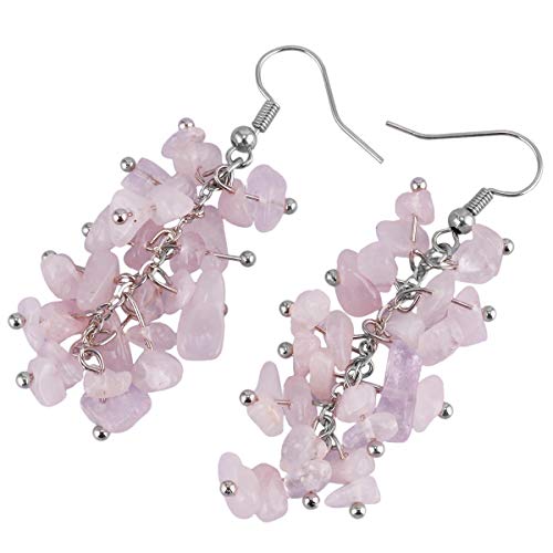 Nupuyai Natural Tumbled Stones Earrings for Women, Reiki Healing Crystal Long Dangle Hook Eardrop - color: #6-Pink