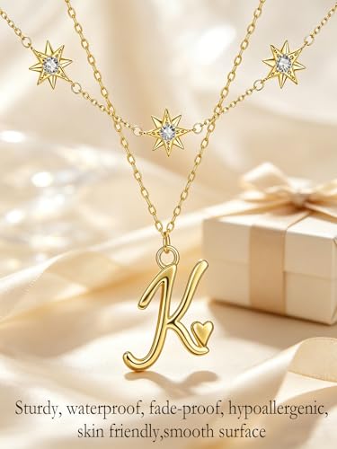 14K Gold A-Z Initial Lette Necklace Star Choker Women Necklace | Personalized Initial Jewelry, Meaningful Name Letter Gift for Women Wife Mom Friend, Perfect Present For Birthday/Anniversary - style: 14K Gold-K
