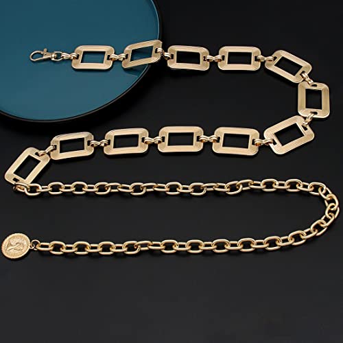 Women's Chain Belt Metal Waist Belt Chunky Belly Link Belt - color: Square Gold, size: M: 47.2 in
