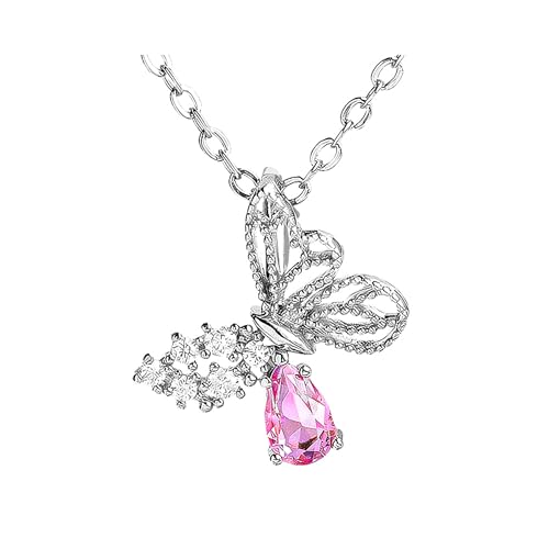 925 Sterling Silver Necklace for Women Trendy, Charming Layered Necklace with Cubic Zirconia Pendant for Her Womens Dainty Diamond Choker Necklaces Holiday Jewelry Gifts for Mom Wife Daughter Lover - color: Butterfly-silver07