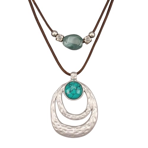 Boho Necklaces for Women Chunky Circle Necklace Bohemian Necklaces | Chunky Boho Necklace for Women Layered Boho Circle Leather Choker Necklace Long Vintage Necklaces Bohemian Jewlery Gifts - style: Bohemian Chain Necklace