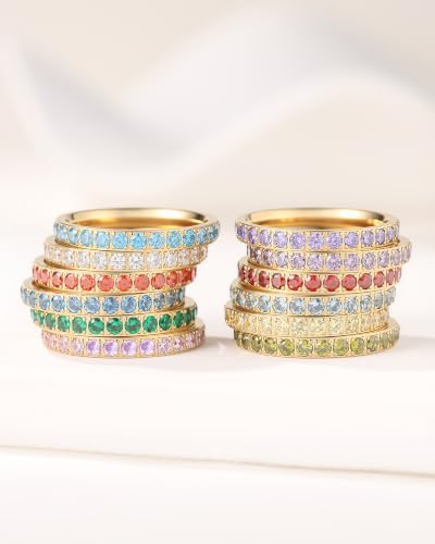 Birthstone Rings for Women 14K Gold Filled Stacking Rings for Oura Ring Gen 4/Oura Ring Gen 3, Cubic Zirconia Wedding Eternity Bands - color: 09. September