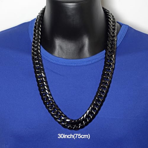 Men Curb Chain Necklace Stainless Steel/sliver/black/gold Chunky Double Tight Cuban Link Hip Hop Neck Chains for Men,width:22MM 18inch-32inch 8 Length Options - color: black, size: 30