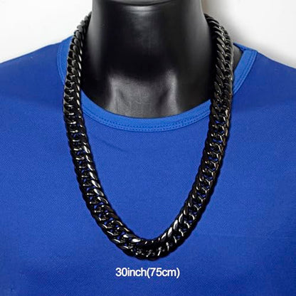 Men Curb Chain Necklace Stainless Steel/sliver/black/gold Chunky Double Tight Cuban Link Hip Hop Neck Chains for Men,width:22MM 18inch-32inch 8 Length Options - color: black, size: 30