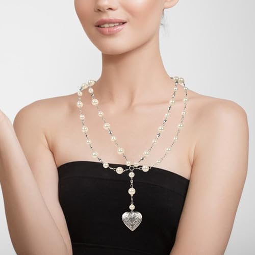 Personalized Heart Locket Necklace for Women Stainless Steel- Heart Necklace - color: White