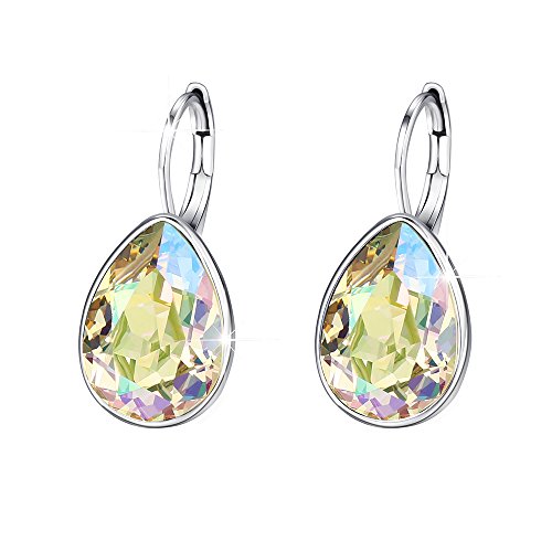 Xuping Jewelry Huggies Crystal Teardrop Earrings for Women Clear Crystals Leverback Silver Earring Fashion Party Jewelry Gifts - color: Apple Green