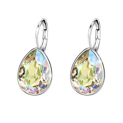 Xuping Jewelry Huggies Crystal Teardrop Earrings for Women Clear Crystals Leverback Silver Earring Fashion Party Jewelry Gifts - color: Apple Green
