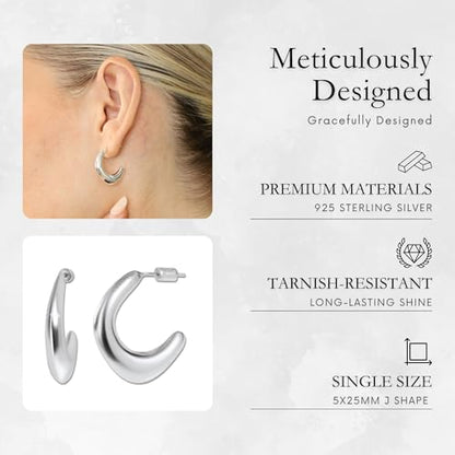 18K Gold Plated Sterling Silver Earrings for Women – Pure & Polished, Twist, Square, Hinged Tube, Abstract & Heart Shape Hoops – Lightweight, Hypoallergenic, Non-Tarnish Jewelry (Sizes: 3x35mm-46x30mm) - color: Silver, size: Abstract Shape (5x25mm)