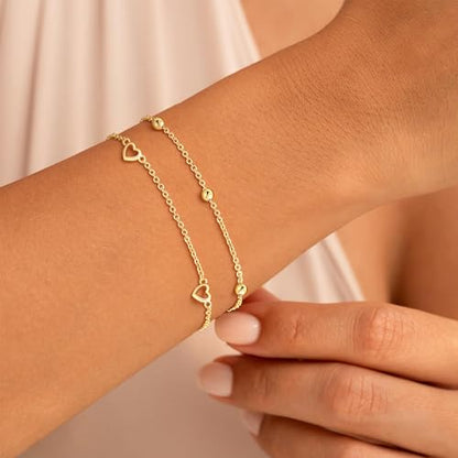 Turandoss Bracelets for Women Trendy | 14K Gold Plated, Dainty CZ Satellite Beads Heart Bracelet Stackable Link Chain Butterfly Bracelet Set Jewelry Gifts - color: Dainty Heart Link Bracelet