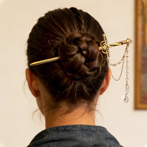 Sword Tassels Hair Pins for Women - Gold Long Ancient Style Tassels Metal Chopsticks Chinese Hair Sticks Pin Decorative Gold Medieval Renaissance Chinese Hair Accessories for Women Jewelry - color: Gold