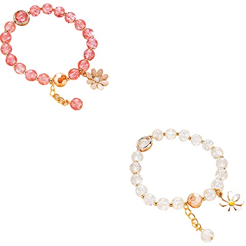 5 Pcs Colorful Flower Charm Bracelets Set Handmade Crystal Beaded Daisy Bracelets for Women Jewelry - color: H