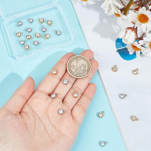 UNICRAFTALE Rhinestone Charm Stainless Steel Link Charms Crystal Charm Glass Connector Charms Diamond Connectors Birthstone Charms Metal Linking Charm for Jewelry Making