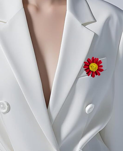 6 Pcs Daisy Flower Brooches, Sunflower Lapel Pins, Sun Flower Brooches, Floral Lapel Pins for Women Fashion Jewelry Accessories - color: Red