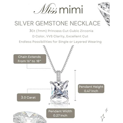 925 Sterling Silver Cubic Zirconia Necklace and Earrings Set for Women, Heart, Cushion, Round, Emerald Cut CZ, Solitaire Bezel Jewelry Set, CZ Bridal Jewelry Set, Bridesmaid Gift - style: Princess Cut