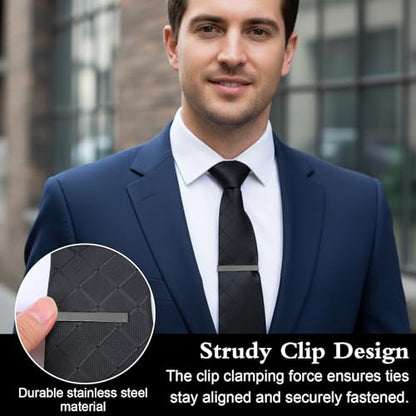 JJUNW 6 Pcs Tie Clips for Men, Stainless Steel Tie Clips Classic Ties Bar Clip Silver Patterned for Father Husband Business Wedding Anniversary Everyday Wear (Gold + Silver + Black)