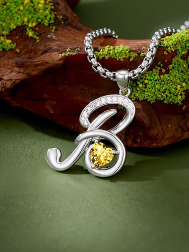 A to Z Initial Birthstone Pendant Necklaces Name Jewelry for Women | 18K White Gold Plated Personalized Alphabet Jewelry Anniversary Christmas Birthday Gifts for Wife Her Daughter Girlfriend - color: B Initial-11-Nov