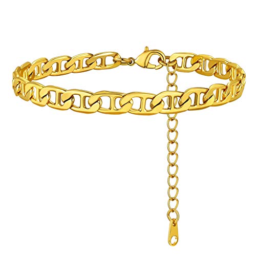 Adjustbale Link Chain Anklet for Women Summer Jewelry, 316L Stainless Steel Figaro/Wheat/Twist Rope/Cuban Foot Bracelet-Waterproof, Resizable 9"-12" (Gift Box Included) - color: 5, Mariner - Stainless Steel