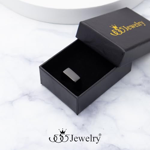 555Jewelry Stainless Steel Solid Plain High Polish Round Signet Ring for Men - color: Rectangle Black