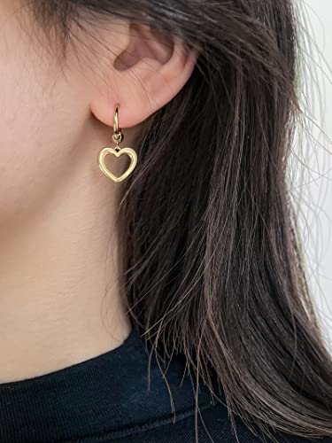 DAILY VIBES Cute Gold Mini Dangle Huggie Hoop Earrings for Women Trendy | 14K Gold Plated, Dainty Cubic Zirconia, Small Hoop Earrings with Charm Drop, Jewelry Gift for Women Ladies - color: Hollow Heart B