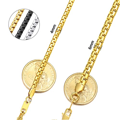 GoldChic JEWELRY Chunky Cuban Chains for Men,Stainless Steel Cuban Chain Necklace, Venetian Chain Curb Chain Hip Hop Jewelry,4/6/9/12/14mm Width,14-30 inch Length, Black/Gold Plated/Silver - color: Gold, size: 18"(46cm), style: Venetian Chain-4MM width