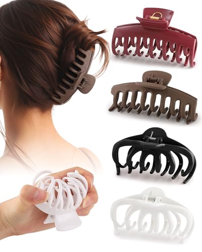 4 Pack Silicone Flexible Hair Claw Clips - Nonslip Large Bendable Soft Claw Clip for Women, Silicone Hair Clips Hair Accessories - color: White+Black+Coffee+Dark red