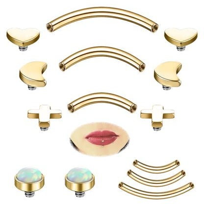 ZS Stainless Steel Eyebrow Piercing Jewelry Internal Thread Eyebrow Ring Labret Lip Jewelry Daith Rook Piercing Curved Barbell Belly Button Ring for Women Men 6mm/8mm/10mm - color: 4 Pairs Top, Gold