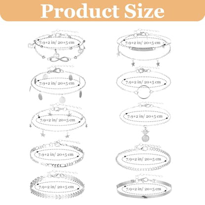 12pcs Gold/Silver Ankle Bracelets for Women Layered Waterproof 14k Cuban Link Chain Anklets Set Adjustable Dainty Summer Beach Gold Accessories Boho Bracelet Jewelry - style: 10PCS Style C