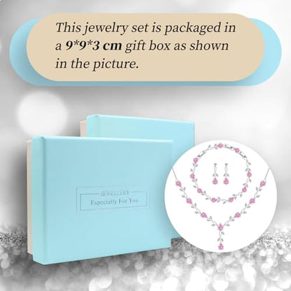 GZWHD Wedding Jewelry Sets for Bride Bridesmaid Women Cubic Zirconia Necklace Earrings Bracelet Set Gift for Mother Friend Wife Daughter Sister Party Prom Jewelry - color: Pink