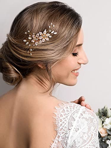 SWEETV Gold Bridal Hair Comb-Handmade Wedding Hair Clip Wedding Hair Accessories for Women - color: Gold-B