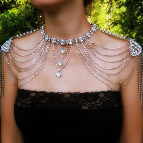 Crystals Tassels Shoulder Chain Necklace Multilayered Body Jewelry Accessory for Women Bridal Wedding Arm Supplies