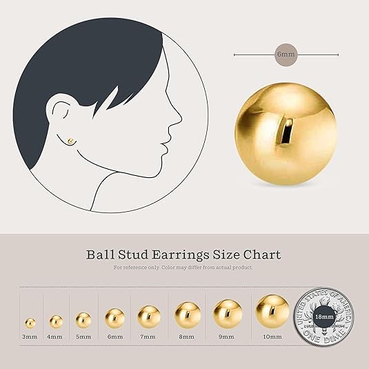 Kezef 14K Gold Filled Ball Stud Earrings for Women - Thick 14K Gold Layer, Hypoallergenic for Sensitive Ears, Round Studs | 3mm-9mm - style: 3mm, 4mm, 5mm