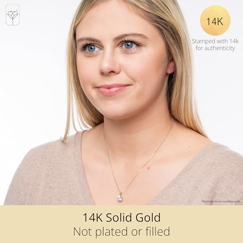 MAX + STONE 14k Gold 8mm Round Solitaire Cubic Zirconia Pendant Necklace for Women with 18 Inch Box Chain - size: 9 MM