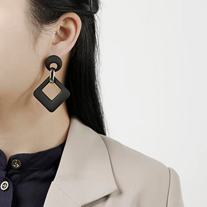 RUOFFETA Acrylic Rectangle Earrings, Fashion Acrylic Square/Oval/Hoop Statement Drop Earrings for Women - color: Black