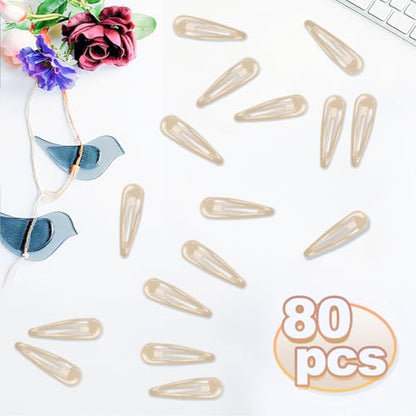 ELANE 80 Pcs Metal Snap Hair Clips for Women,Small Snap Barrettes for Women Girls Thick Fine Hair (Beige) - color: Beige