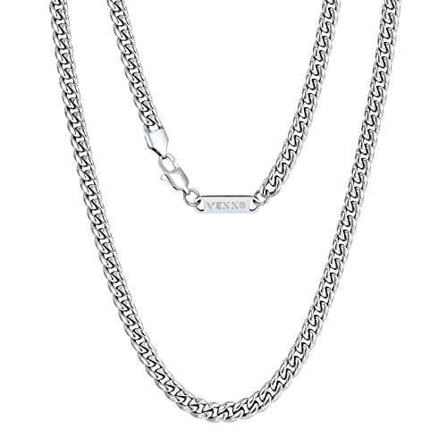 VEXXS Men's Gold Chain,18K Real Gold Filled Cuban Link Chains, 316L Stainless Steel Durable No Color Fading 3mm 4mm 6mm Men’s Necklace Chain Urban Fashion Street Wear Gift for Men Women - size: 18 inches, style: 4mm-White Gold