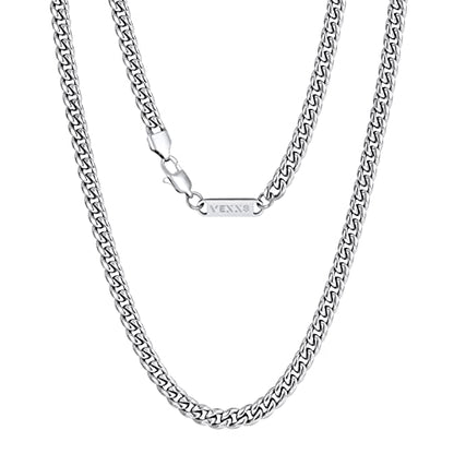 VEXXS Men's Gold Chain,18K Real Gold Filled Cuban Link Chains, 316L Stainless Steel Durable No Color Fading 3mm 4mm 6mm Men’s Necklace Chain Urban Fashion Street Wear Gift for Men Women - size: 24 inches, style: 4mm-White Gold